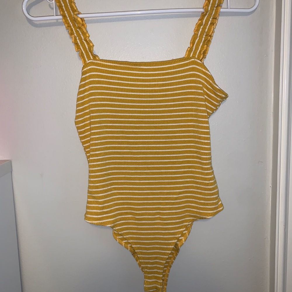 yellow and white striped francesca’s bodysuit